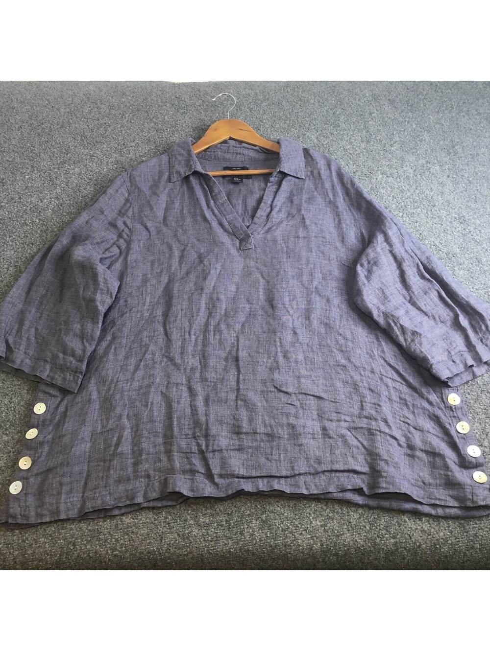 Tahari 100% Linen Shirt Womens 2X Blue Popover Coastal Button Nautical